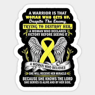 Woman Who Believes She Will Receice Her Miracle Hydrocephalus Awareness Yellow Ribbon Warrior Sticker